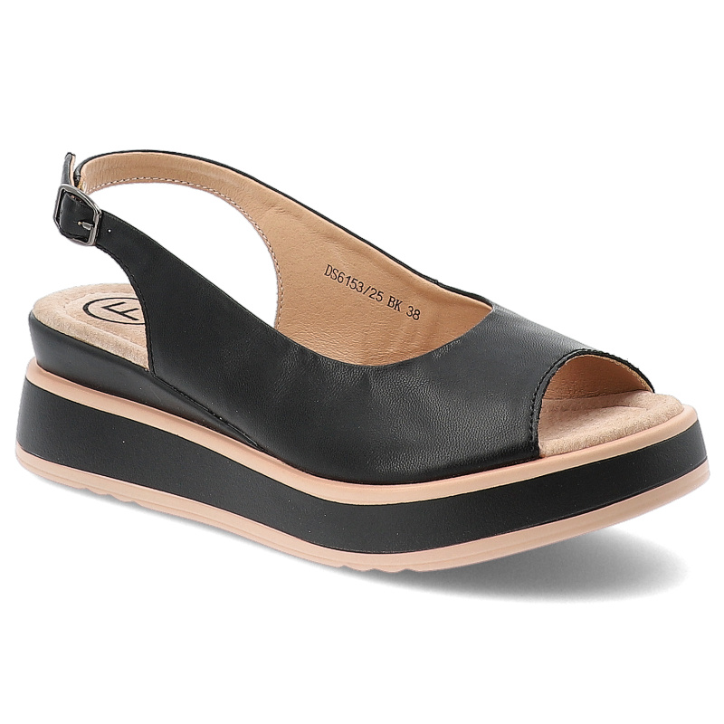 Sandały damskie Filippo, eleganckie na platformie zapinane sprzączką skórzane, czarne, DS6153-25-BK