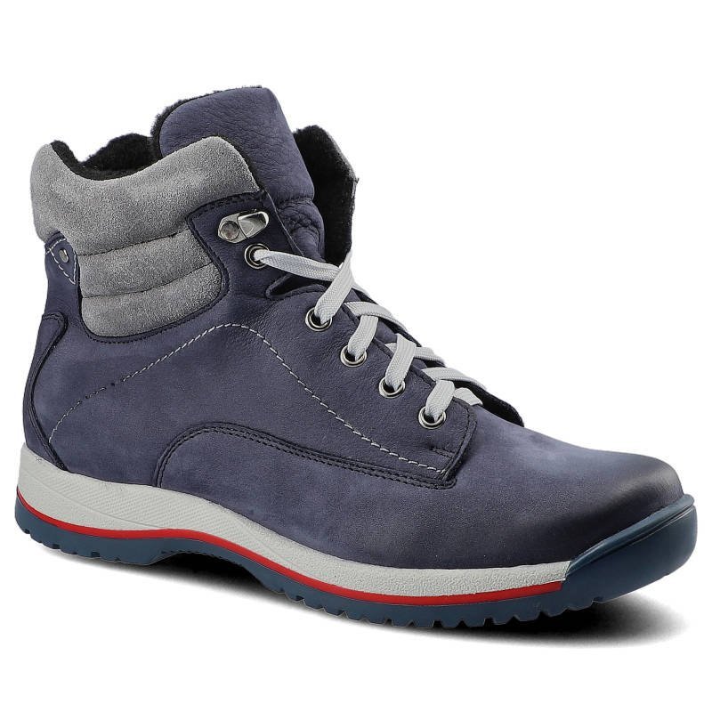 Trzewiki damskie Pollonus, ocieplane i sznurowane, granatowo-szare, 5-1114-005