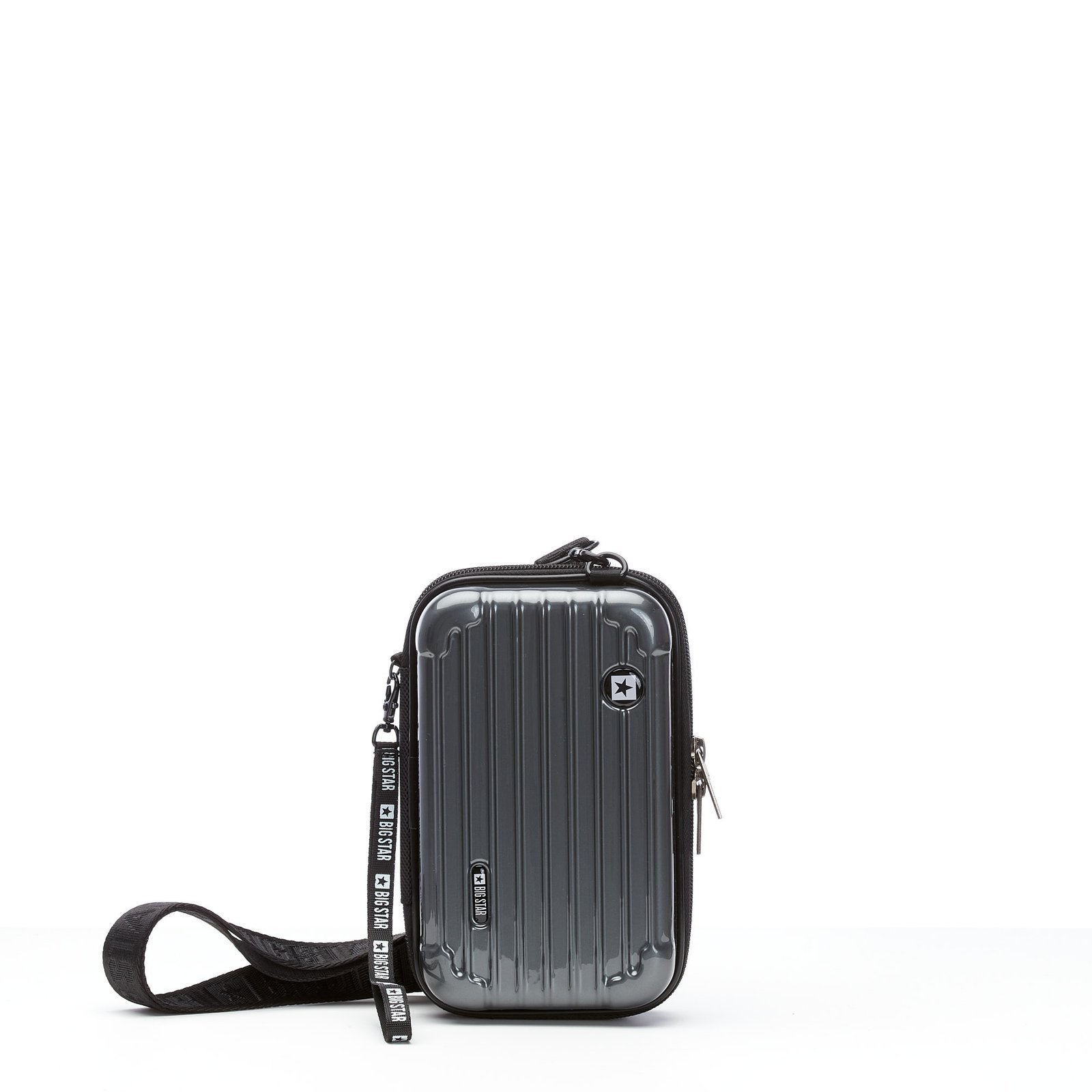 Torebka damska Big Star, z tworzywa syntetycznego o ryflowanej strukturze z dwoma zamkami błyskawicznymi regulowanym paskiem na ramię, szara, GG57416