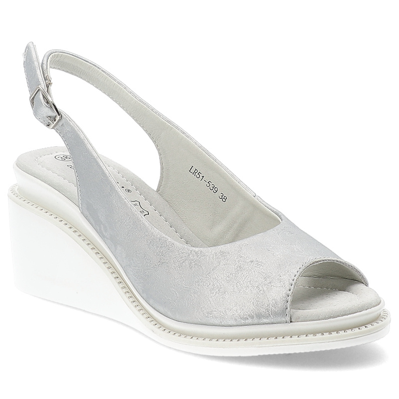 Srebrne Sandały S.Barski Modne Obuwie Damskie Na Koturnie