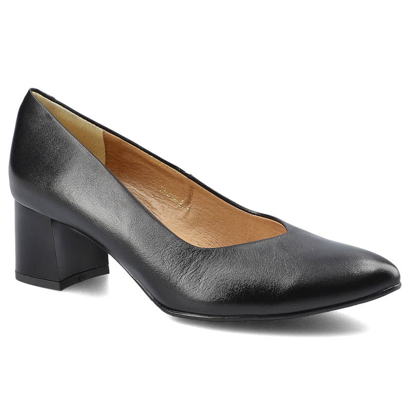 Czółenka damskie Espirito, skórzane z gładką cholewką klasycznym wycięciem oraz stabilnym obcasem o prostym profilu, czarne, C1078-1