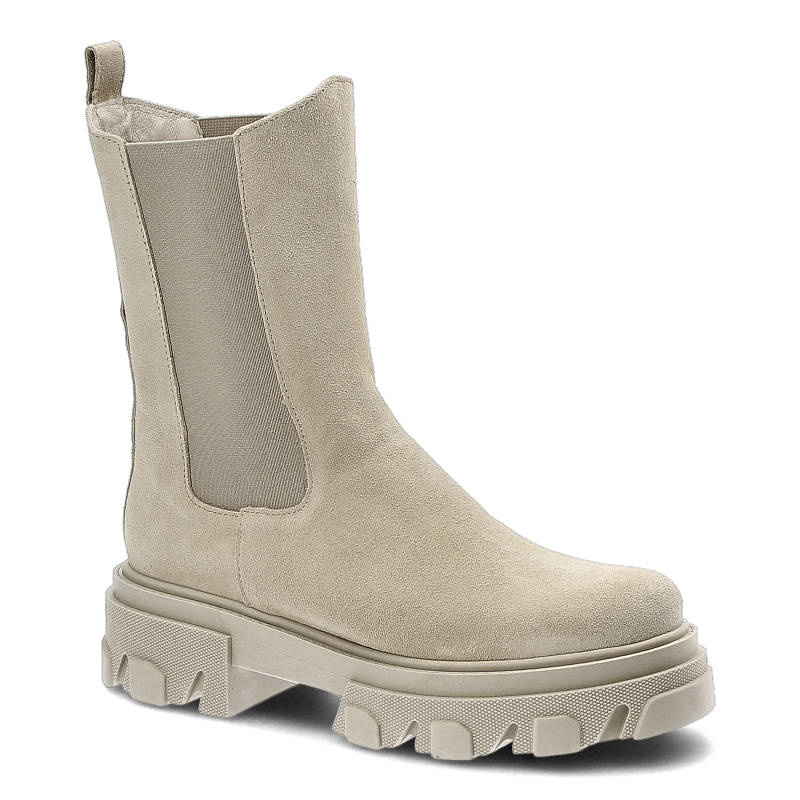 Botki damskie Lemar, z elastycznymi wstawkami po bokach osadzone na masywnej platformie z wyraźnym bieżnikiem, beżowe, 30321-W