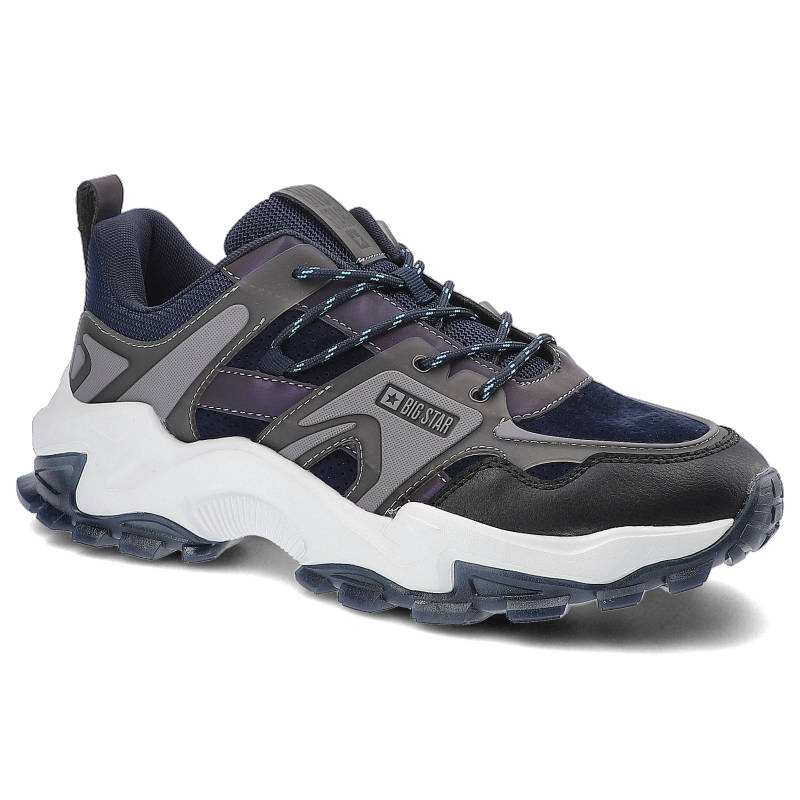 Sneakersy damskie Big Star, materiał syntetyczny połączony ze skórą ekologiczną masywna amortyzowana podeszwa z głębokim bieżnikiem, granatowe, II174