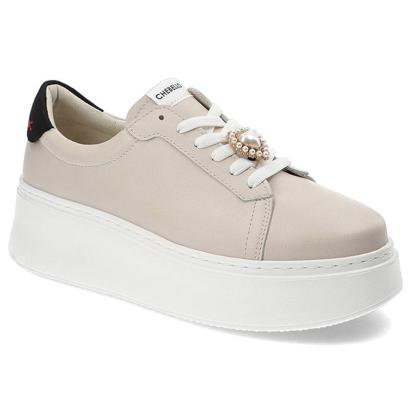 Beżowe Sneakersy Chebello Damskie Stylowe Obuwie