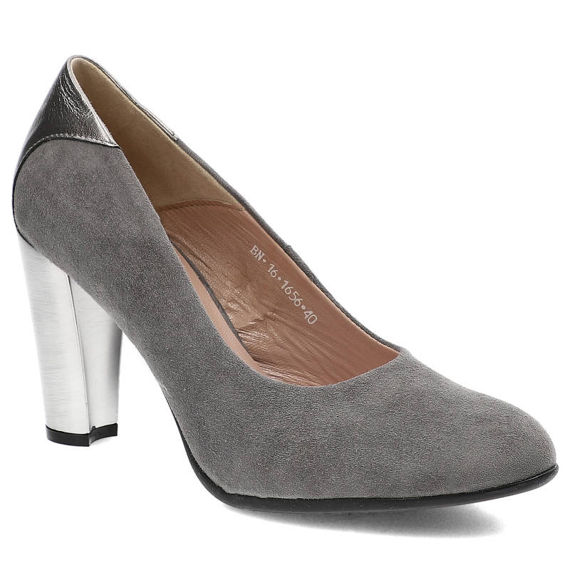 Czółenka damskie Karino, skóra naturalna na stabilnym słupku, szare, 1656-002-P
