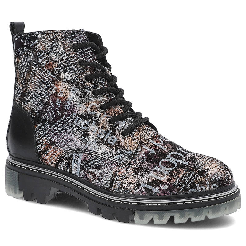 Botki damskie Artiker, skóra naturalna nubuk z nadrukowanym wzorem wzmocniony zapiętek płaska podeszwa z wyraźnym bieżnikiem, multikolor, 49C0731