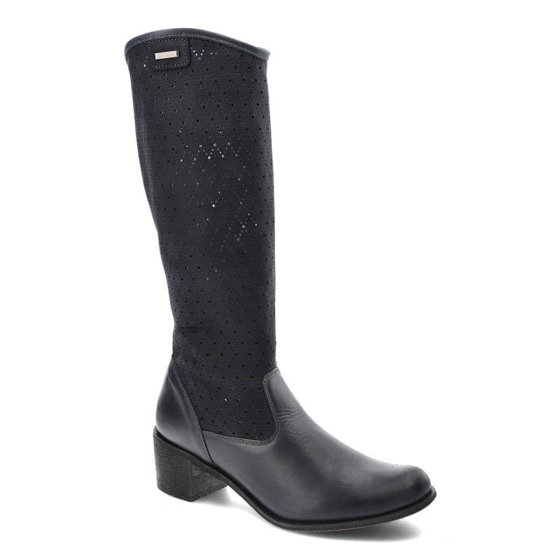 Kozaki damskie Avanti, skórzane i na eleganckim obcasie, granatowe, 147-D8