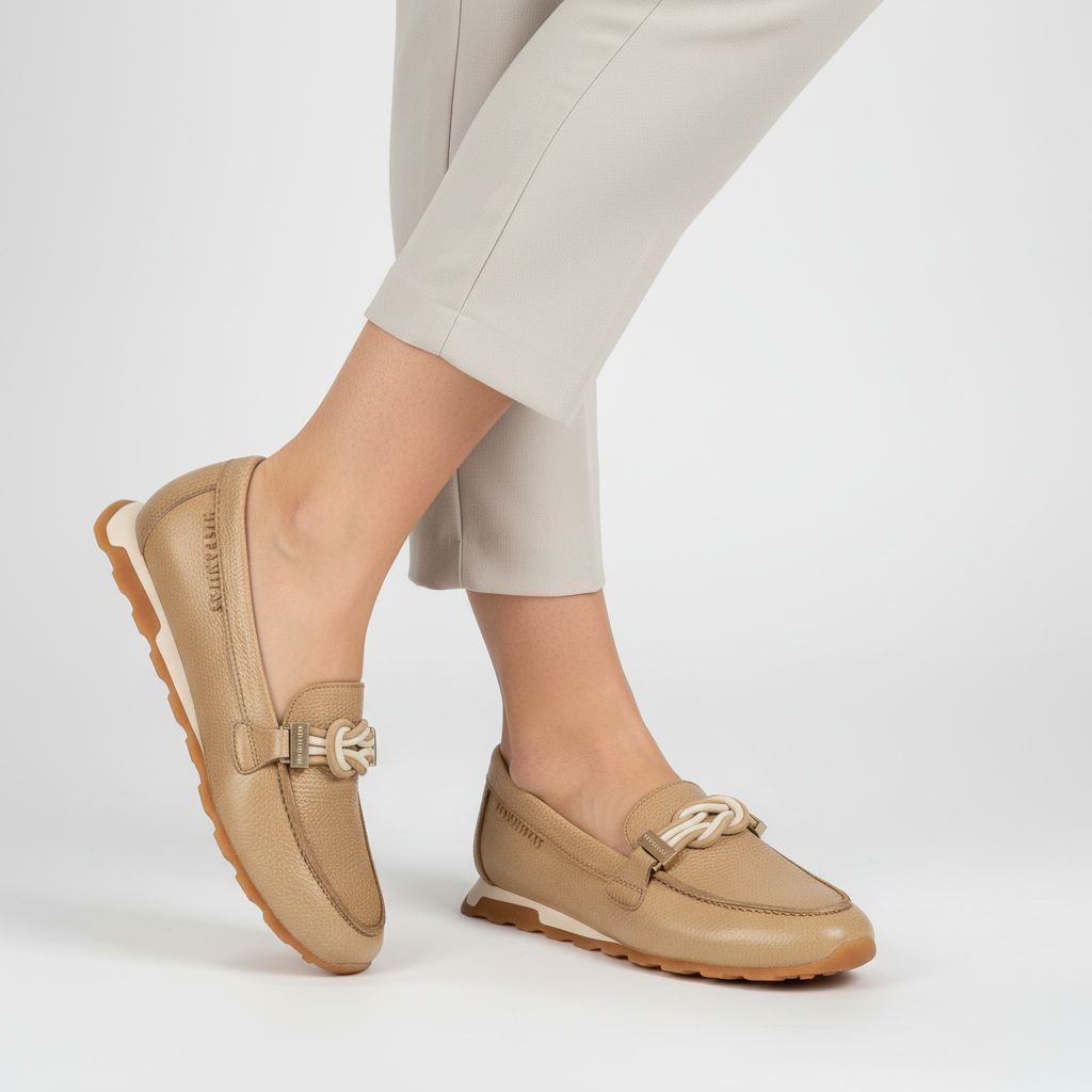 Półbuty damskie Hispanitas, ze skóry naturalnej wsuwany krój metalowa ozdoba na podbiciu, beżowe, HV264662 Bolero-V26 Desert