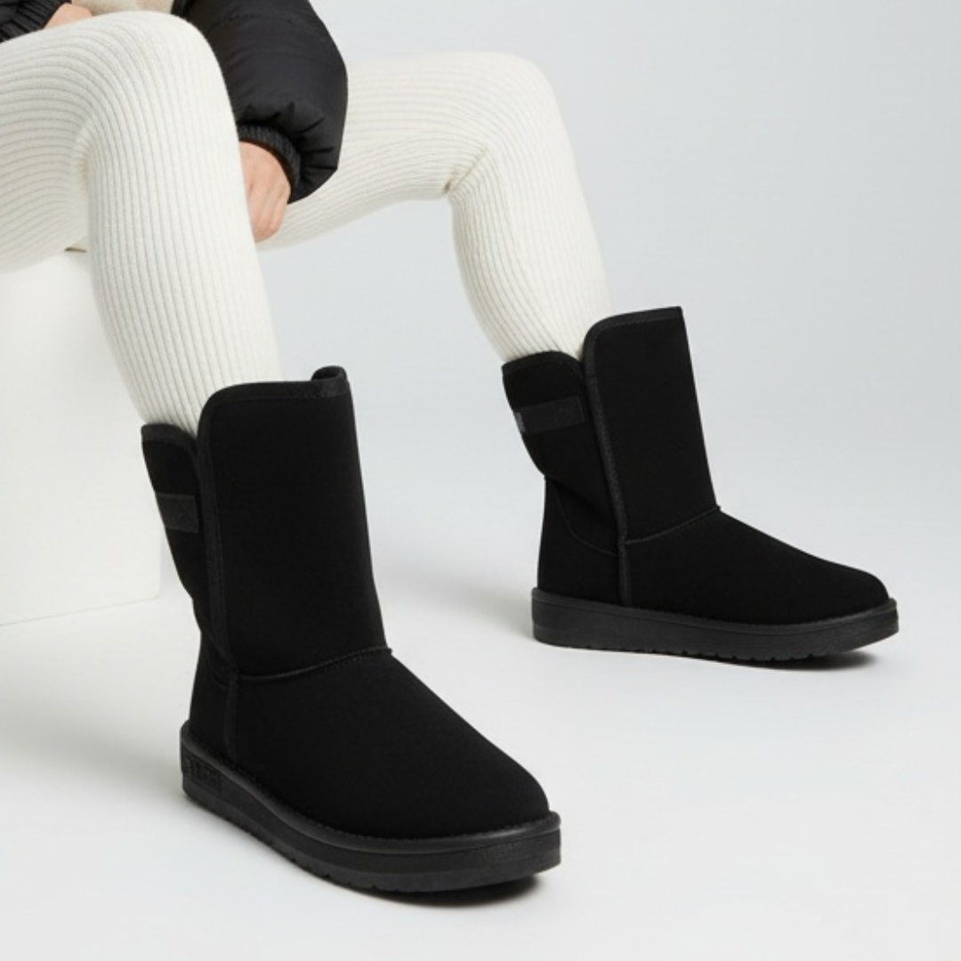 Śniegowce damskie Big Star, ze skóry zamszowej z elastycznymi wstawkami po bokach wsuwaną konstrukcją zabudowaną cholewką, czarne, KK274618