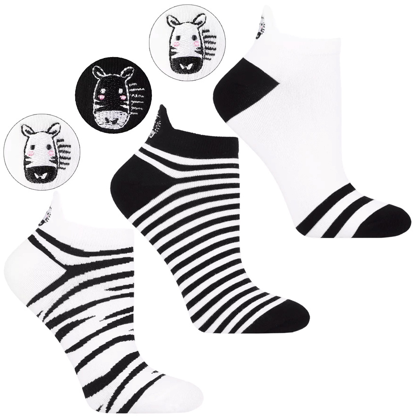 Biało-Czarne Stopki Damskie Zebra Moraj 3 Pary