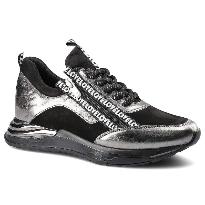 Sneakersy damskie Artiker, wykonane z połączenia materiałów o gładkiej i metalicznej powierzchni z klasycznym sznurowaniem, srebrne, 47C433