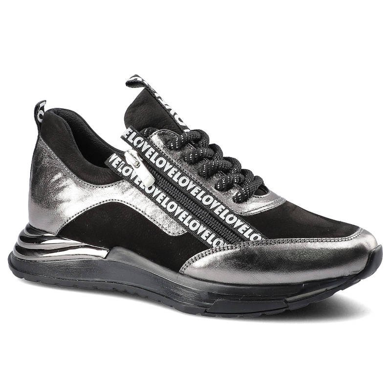 Sneakersy damskie Artiker, wykonane z połączenia materiałów o gładkiej i metalicznej powierzchni z klasycznym sznurowaniem, srebrne, 47C433