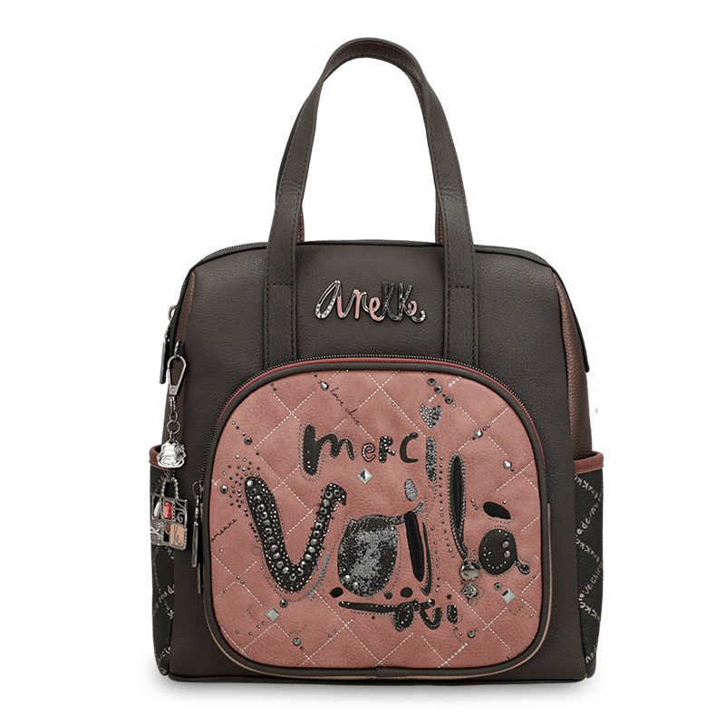 Plecak damski Anekke, mały 1 komorowy z regulowanymi szelkami bogato zdobiony, brązowy, 41815-287