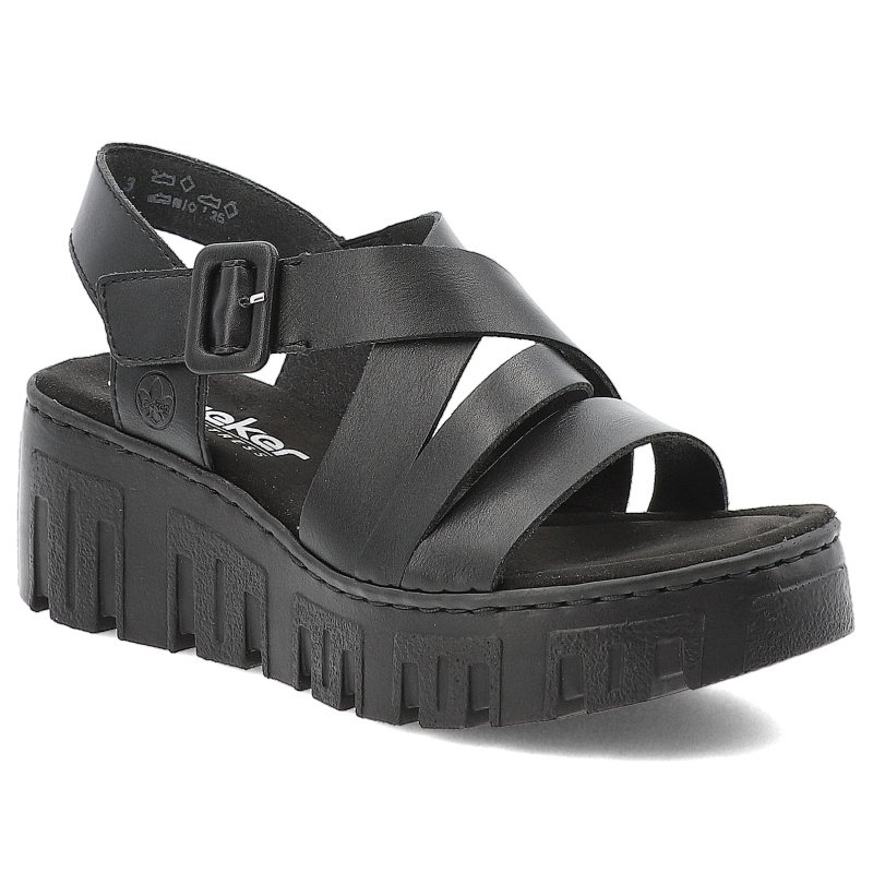 Czarne Sandały Rieker Stylowe Obuwie Damskie Na Koturnie