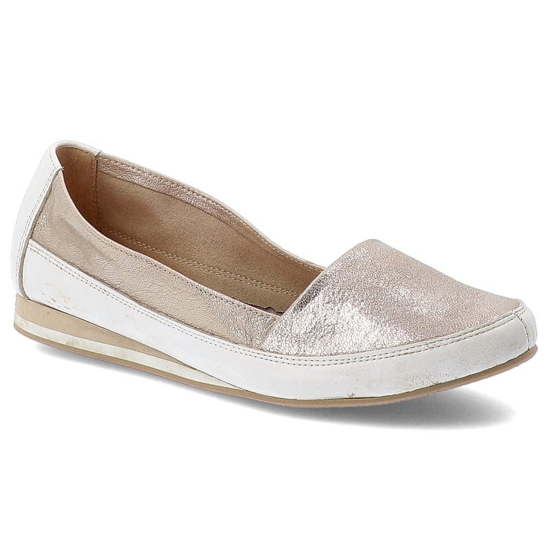 Mokasyny damskie Damiss, błyszczące wsuwane i na płaskiej podeszwie, złote perłowe, DS-016