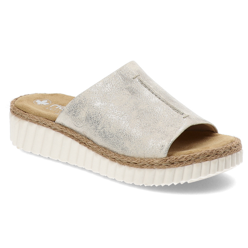 Beżowe Klapki Rieker Modne Obuwie Damskie