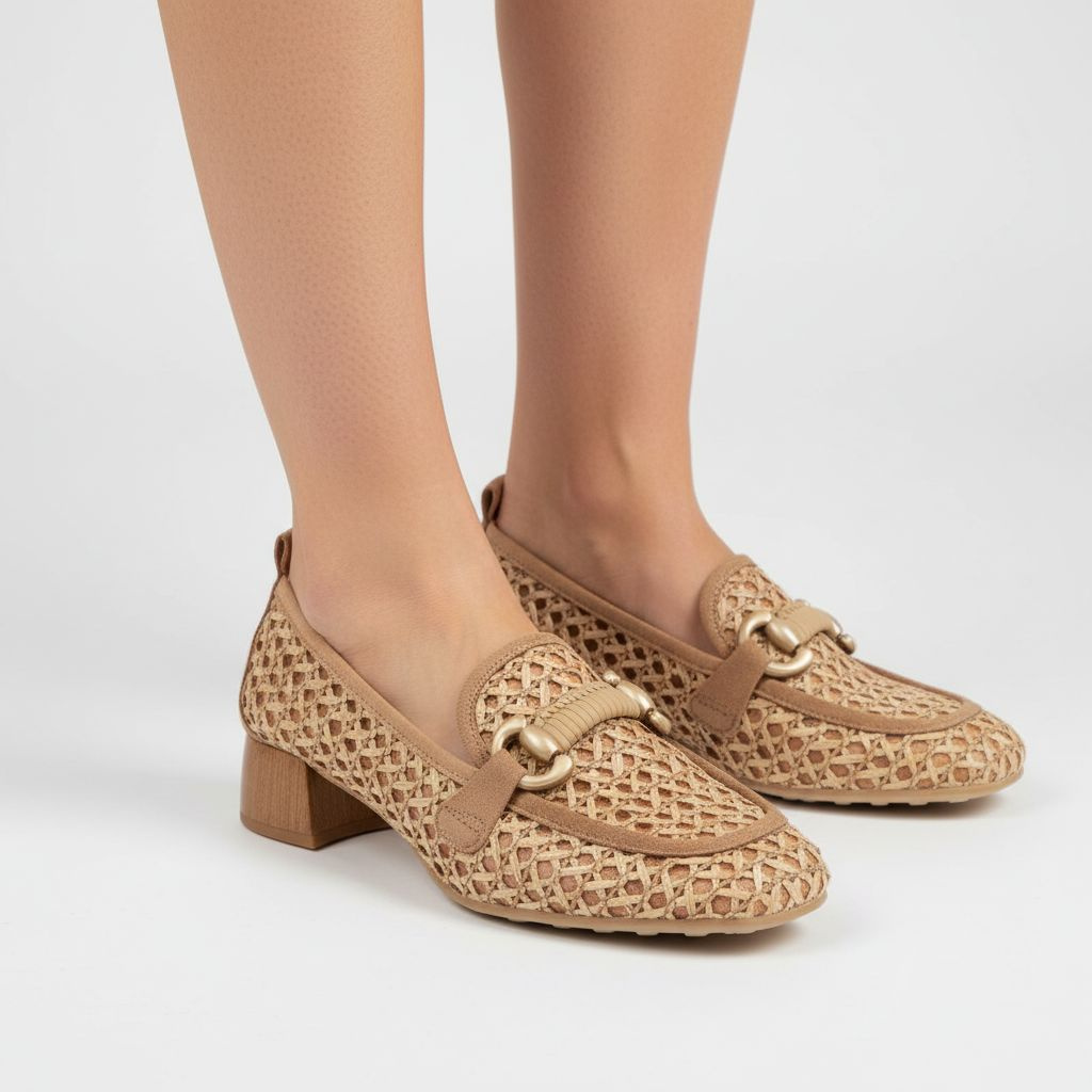 Półbuty damskie Hispanitas, ze skóry naturalnej ażurowa cholewka klasyczny fason mokasynów stabilny niski obcas, brązowe, RHV264828 Marrakech-V26 Des