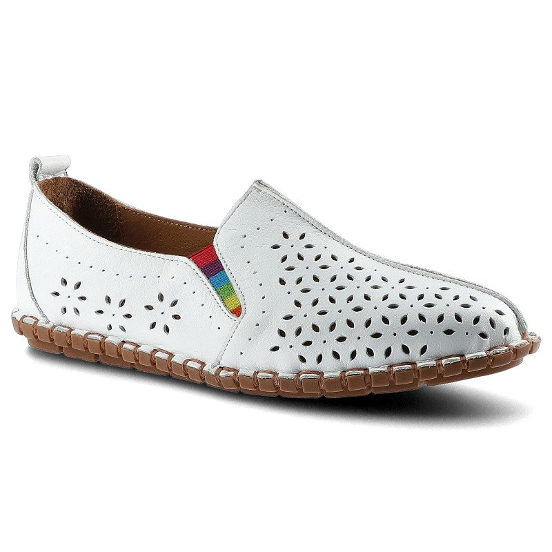 Półbuty damskie Artiker, wykonane z materiału o gładkiej powierzchni z perforacjami z wsuwanym fasonem elastycznymi wstawkami po bokach, białe, 46C09