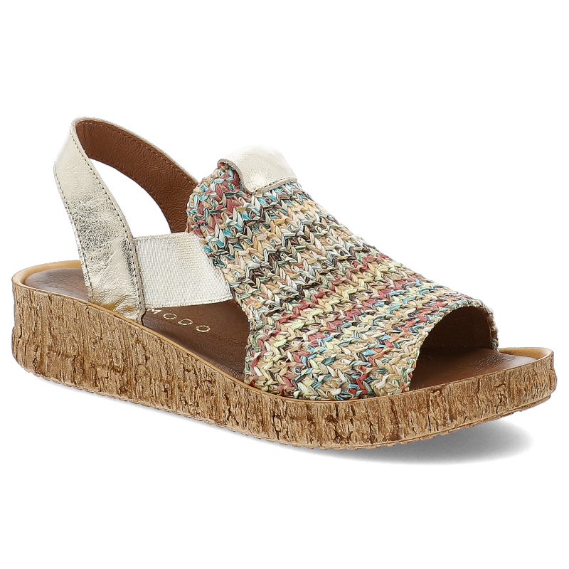 Sandały damskie Armodo, skórzane z gumką na platformie boho wygodne, multikolor złoty, 40449