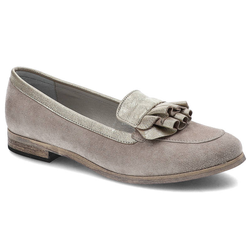 Półbuty damskie Karino, zamszowe i wsuwane, beżowo-złote, 2484-127-P