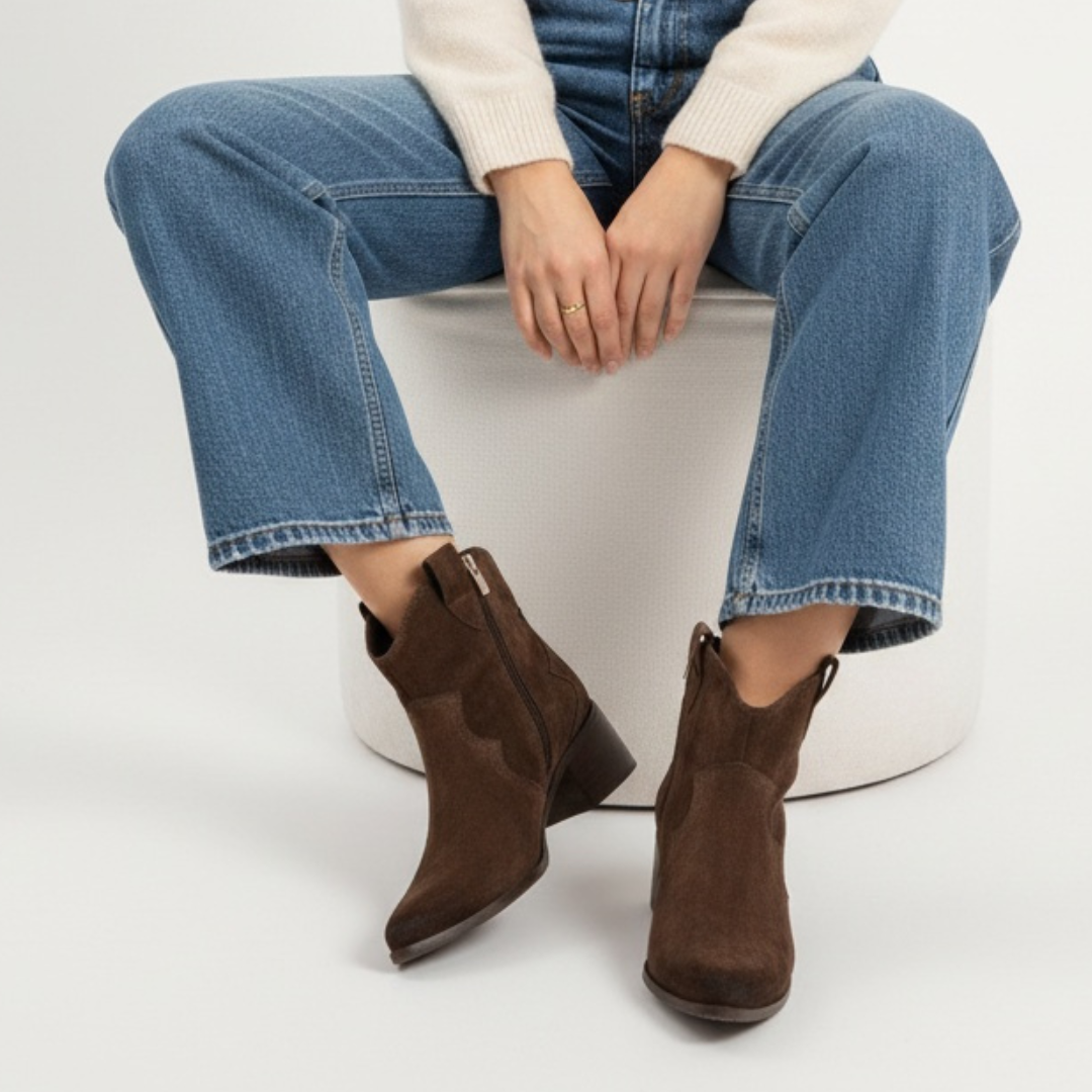 Botki damskie Karino, kowbojki na obcasie zapinane na suwak, mokka, 4794-015-F