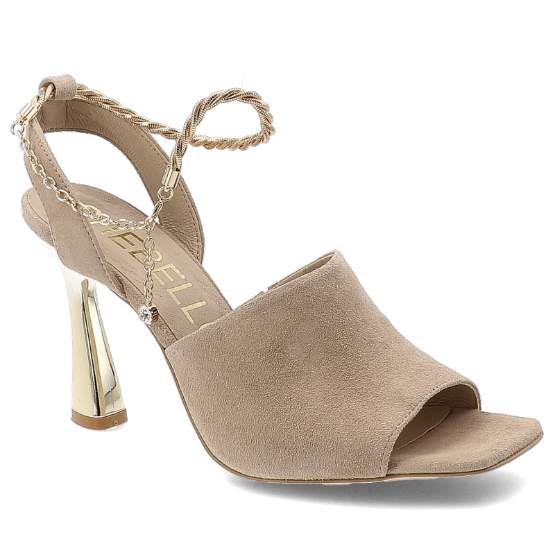 Sandały damskie Chebello, ze skóry naturalnej o gładkim wykończeniu wiązanie wokół kostki na cienkich paskach oraz smukły obcas, beżowe, 4440_-084-00
