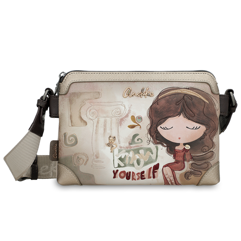 Torebka damska Anekke, listonoszka na ramię z regulowanym paskiem i 2 komorami, beżowa, 42703-160