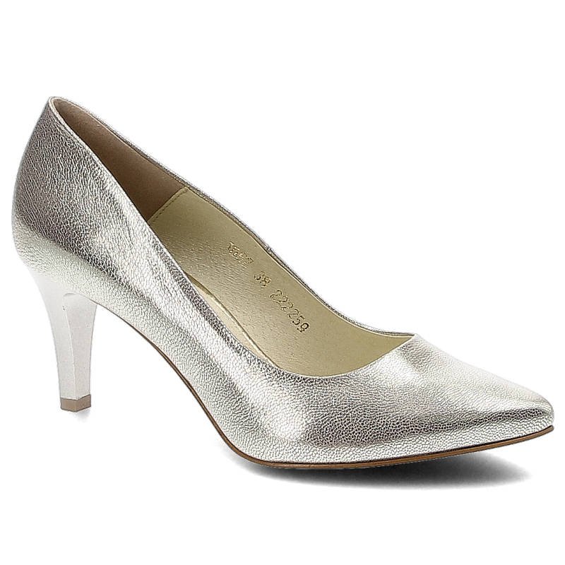 Czółenka damskie Clasicco, czółenka na obcasie wykonane ze skóry licowej z metalicznym wykończeniem szpiczastym noskiem i smukłym obcasem typu szpilk