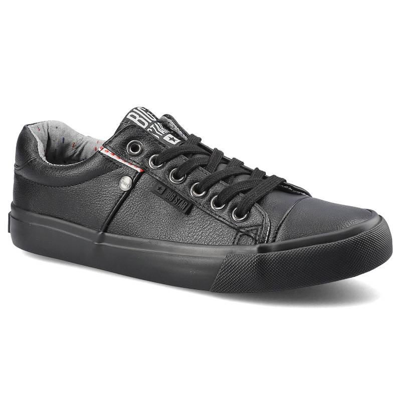 Trampki damskie Big Star, z cholewką z materiału imitującego skórę sznurowaniem metalowymi oczkami wzmocnionym noskiem, czarne, GG274061