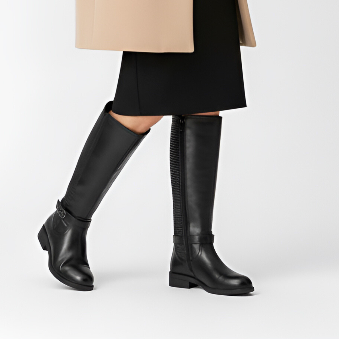 Kozaki damskie Filippo, wysoka cholewka i płaski obcas bez ocieplenia, czarne, DKZ7331-25-BK