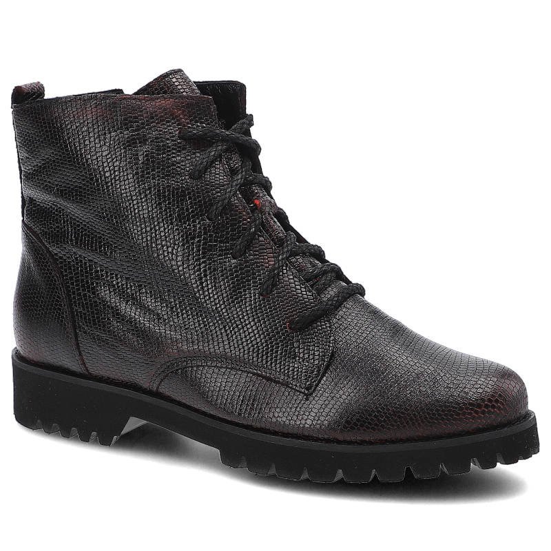 Botki damskie Maciejka, ocieplane ze skóry licowej i na płaskiej podeszwie, bordowe, 02674-23-00-3