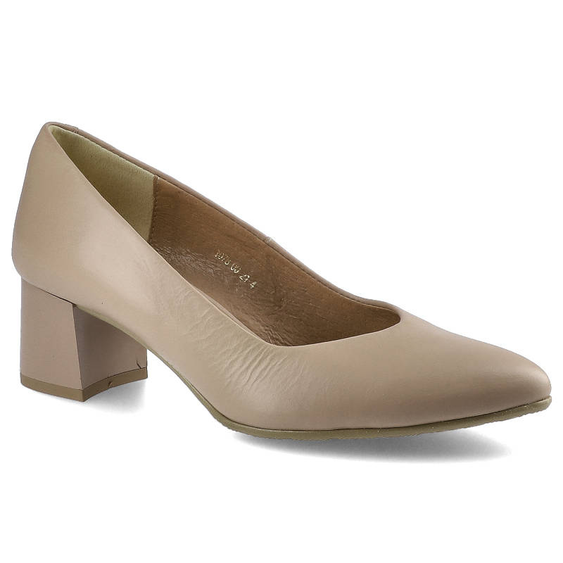Czółenka damskie Espirito, ze skóry naturalnej na stabilnym obcasie z gładką cholewką i eleganckim prostym fasonem, puder, C1078-10