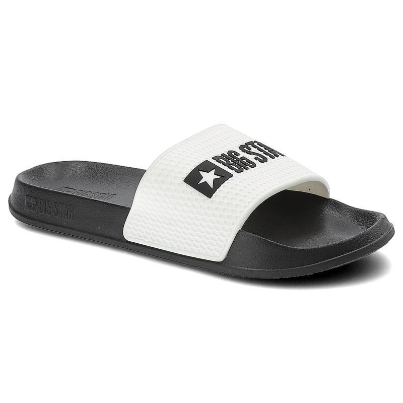 Klapki damskie Big Star, szeroki pasek z wytłaczanym logo wsuwany fason bez zapięć, czarno-białe, JJ174506