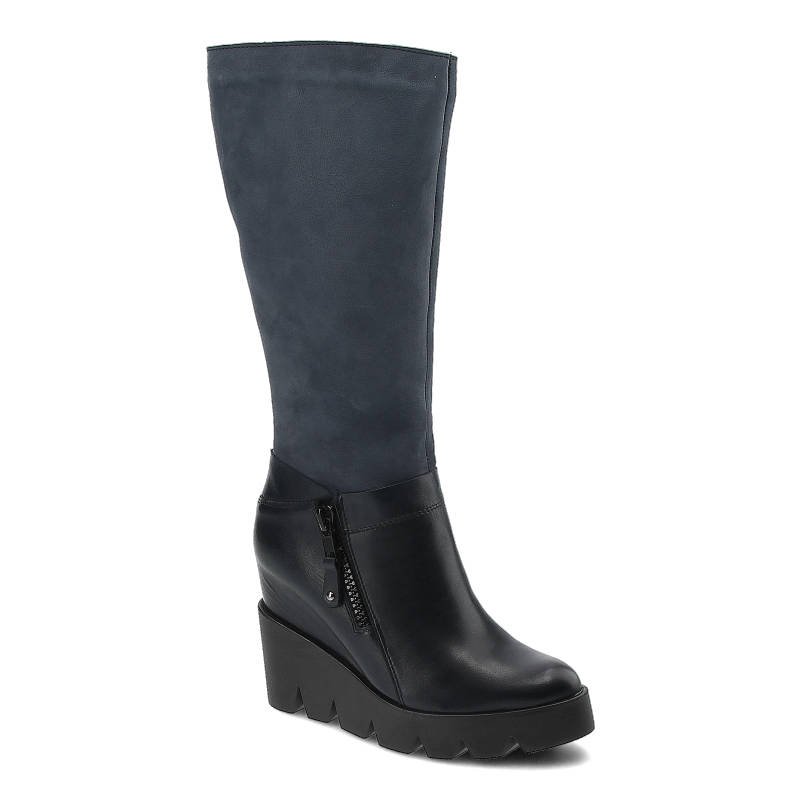 Kozaki damskie Simen, na koturnie i zapinane na zamek, granatowe, 8470-Sandro-1811-S1680