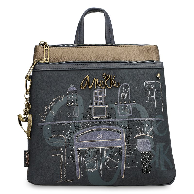 Plecak damski Anekke, we wzorki z 2 komorami z regulowanymi szelkami, granatowy, 41855-233