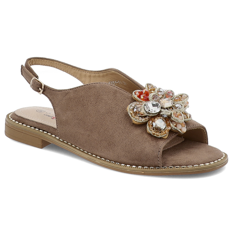 Brązowe Sandały S.Barski Eleganckie Obuwie Damskie Z Broszką