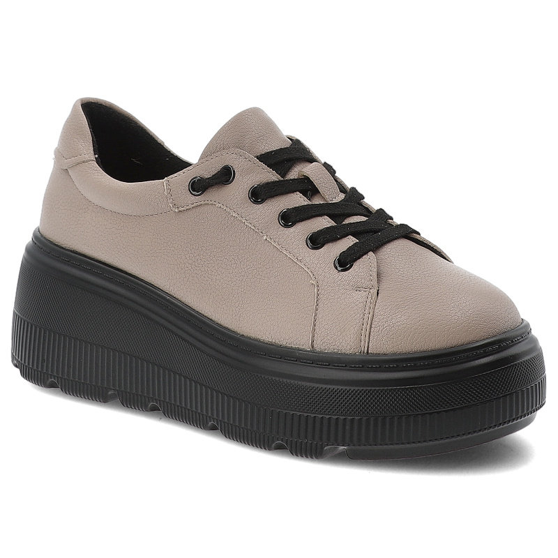 Sneakersy damskie Cambell, na masywnej platformie ze skóry sznurowane, khaki, 25-19374KH