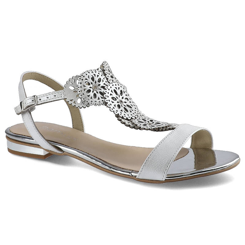 Sandaly damskie Damiss, sandały płaskie regulowane zapięcie na pasek cholewka ze skóry naturalnej gładkiej z ażurową aplikacją cienka elastyczna pode