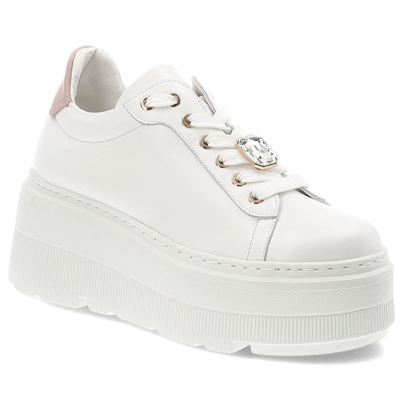 Białe Sneakersy Karino Stylowe Obuwie Damskie Na Platformie