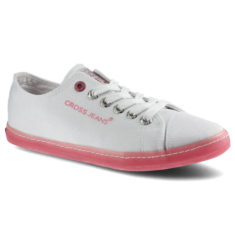 Trampki damskie Cross Jeans, z materiału tekstylnego o drobnym splocie z klasycznym sznurowaniem gumowym noskiem oraz płaską podeszwą z kontrastowym