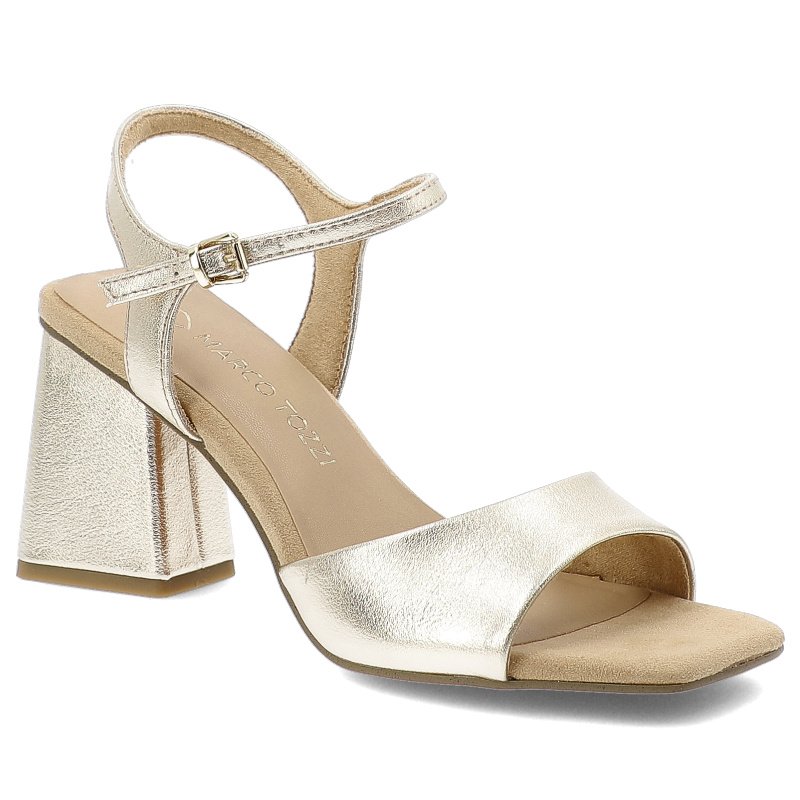 Złote Sandały Marco Tozzi Stylowe Obuwie Damskie Na Ciekawym Słupku
