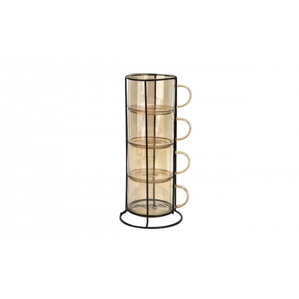 Zestaw 4 filiżanek szklanych 350 ml Peter na stojaku