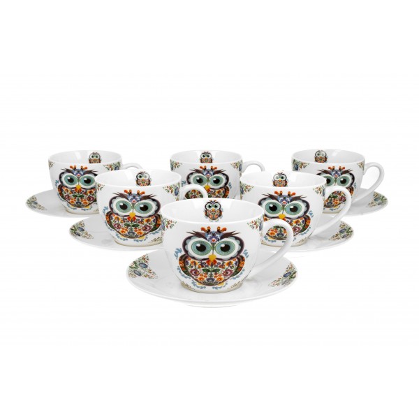 Zestaw 6 filiżanek 250 ml + spodki Sowa ETNO