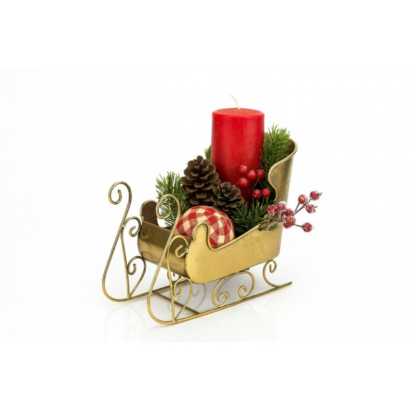 Ozdoba świąteczna Sanie metalowe złote średnie 8744