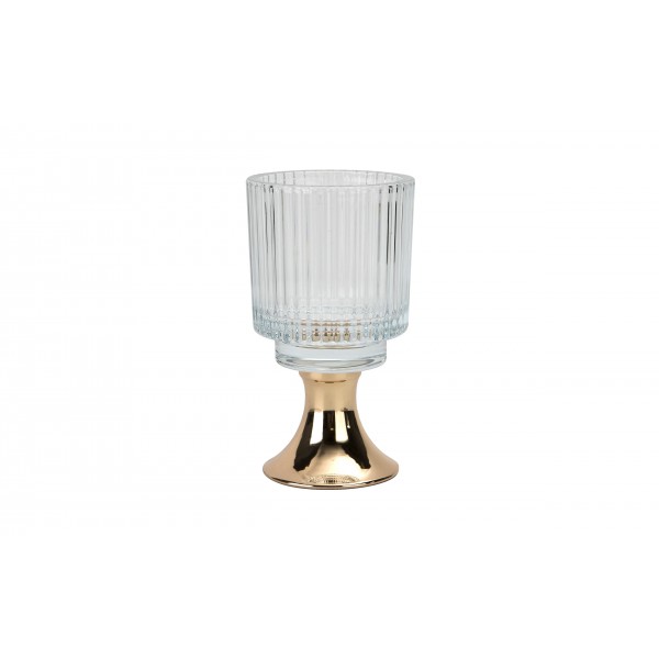 Świecznik szklany ryflowany Kielich 16 cm złoty