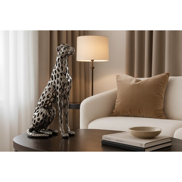 Figurka ozdobna Lampart Srebrny 43 cm