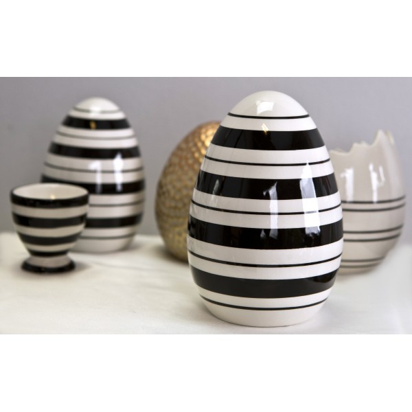 Ozdoba ceramiczna duże jajko w paski czarno-białe