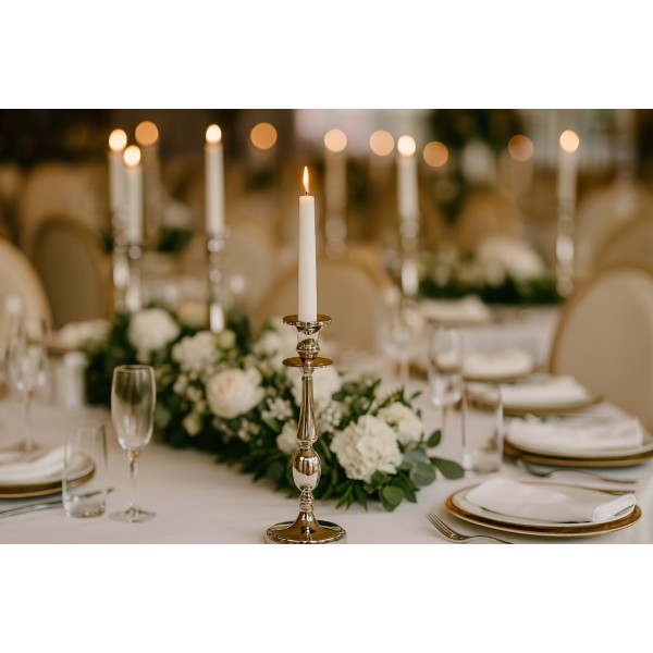 Świecznik metalowy 28 cm srebrny