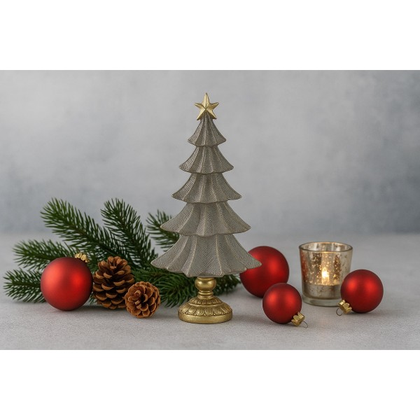 Figurka świąteczna Choinka szaro-złota 28 cm