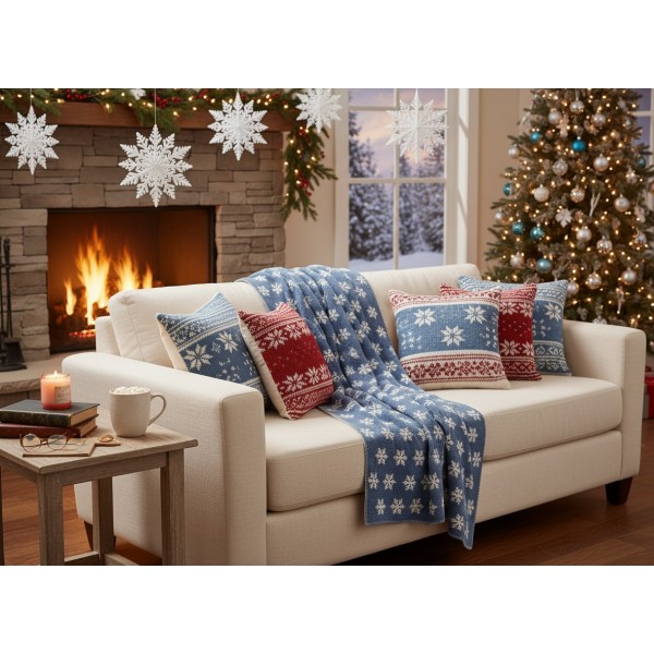 Koc bawełniany 135x200 cm CARLA „Snowflake” blue 172827K2